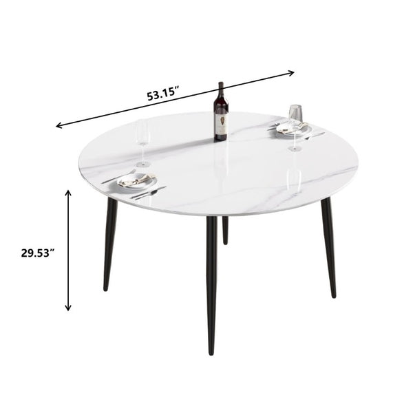English Elm 53.15 Inch Round Sintered Stone Dining Table with Lazy Susan Seats Six People White W1535S00773