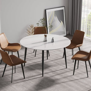 English Elm 53.15 Inch Round Sintered Stone Dining Table with Lazy Susan Seats Six People White W1535S00773
