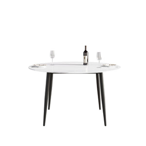 English Elm 53" Round Sintered Stone Dining Table Brass Base Lazy Susan Seats Six Modern W1535S00773