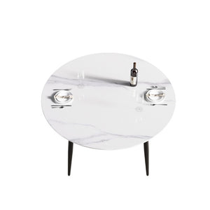 English Elm 53.15 Inch Round Sintered Stone Dining Table with Lazy Susan Seats Six People White W1535S00773