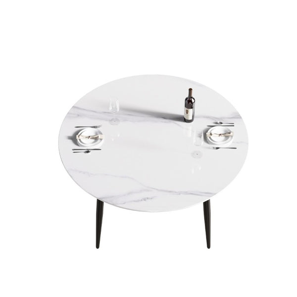 English Elm 53.15 Inch Round Sintered Stone Dining Table with Lazy Susan Seats Six People White W1535S00773