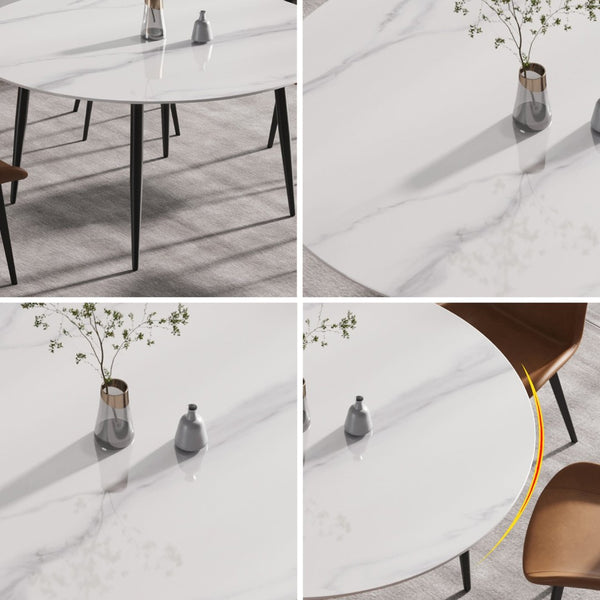 English Elm 53" Round Sintered Stone Dining Table Brass Base Lazy Susan Seats Six Modern W1535S00773
