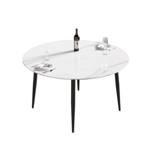 English Elm 53.15 Inch Round Sintered Stone Dining Table with Lazy Susan Seats Six People White W1535S00773