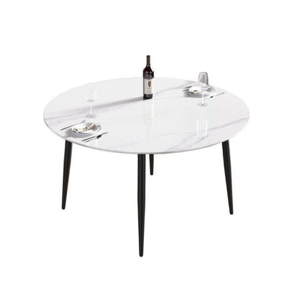 English Elm 53.15 Inch Round Sintered Stone Dining Table with Lazy Susan Seats Six People White W1535S00773