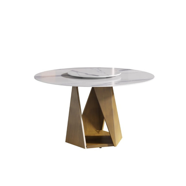 English Elm 59.05 Round Sintered Stone Dining Table Bronze Pedestal Base with Built-In Turntable Seats 8 W1535S00774