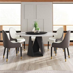 English Elm 59.05 Round Sintered Stone Dining Table Seats 8 with Lazy Susan and Iron Base W1535S00776