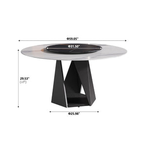 English Elm 59.05 Round Sintered Stone Dining Table Seats 8 with Lazy Susan and Iron Base W1535S00776