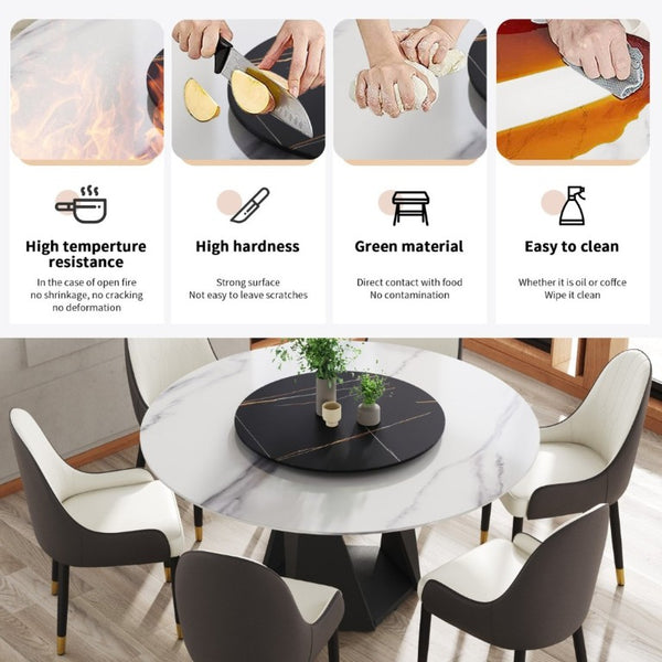 English Elm 59.05 Round Sintered Stone Dining Table Seats 8 with Lazy Susan and Iron Base W1535S00776