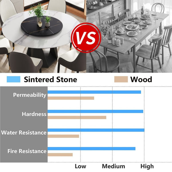 English Elm 59.05 Round Sintered Stone Dining Table Seats 8 with Lazy Susan and Iron Base W1535S00776