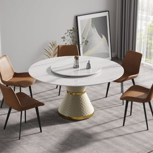 English Elm 59.05Modern Sintered Stone Round Dining Table with Lazy Susan Seats 6 Steel Base W1535S00777
