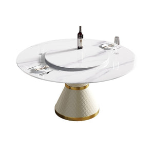 English Elm 59.05Modern Sintered Stone Round Dining Table with Lazy Susan Seats 6 Steel Base W1535S00777