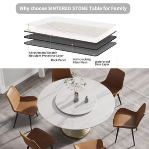 English Elm 59.05Modern Sintered Stone Round Dining Table with Lazy Susan Seats 6 Steel Base W1535S00777