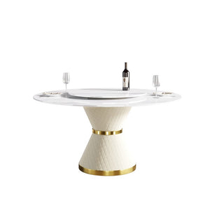 English Elm 59.05Modern Sintered Stone Round Dining Table with Lazy Susan Seats 6 Steel Base W1535S00777