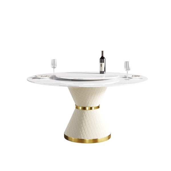English Elm 59.05Modern Sintered Stone Round Dining Table with Lazy Susan Seats 6 Steel Base W1535S00777