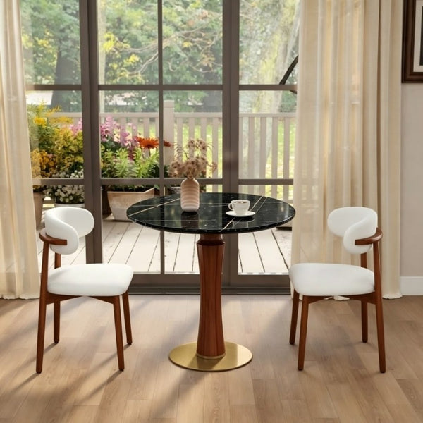 English Elm Modern Sintered Stone Round Dining Table Gold Base Wood Leg Compact Bistro W1535S00778
