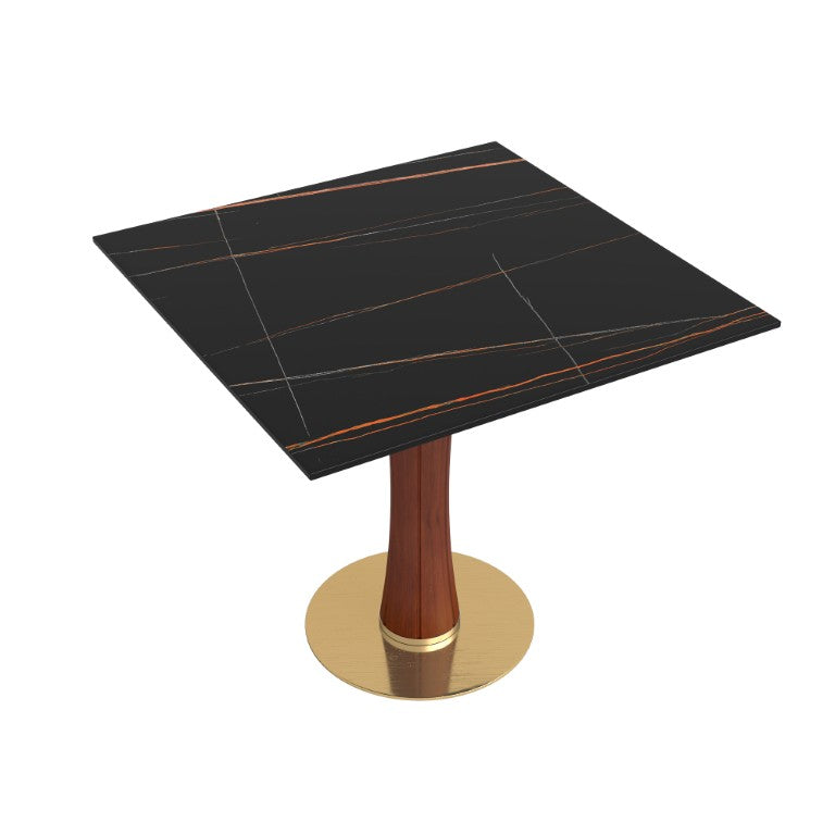 English Elm Modern Sintered Stone Square Dining Table Gold Base Wooden Leg Compact Nook W1535S00780