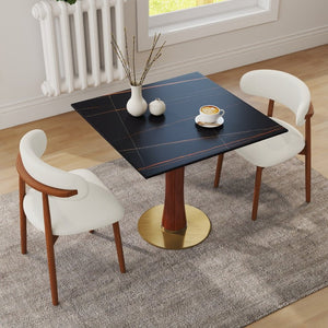 English Elm Modern Sintered Stone Square Dining Table Gold Base Wooden Leg Compact Nook W1535S00780