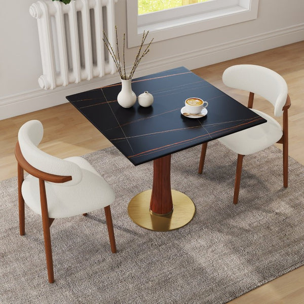 English Elm Modern Sintered Stone Square Dining Table Gold Base Wooden Leg Compact Nook W1535S00780