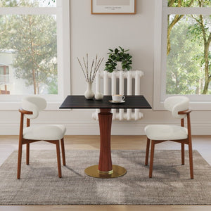 English Elm Modern Sintered Stone Square Dining Table Gold Base Wooden Leg Compact Nook W1535S00780