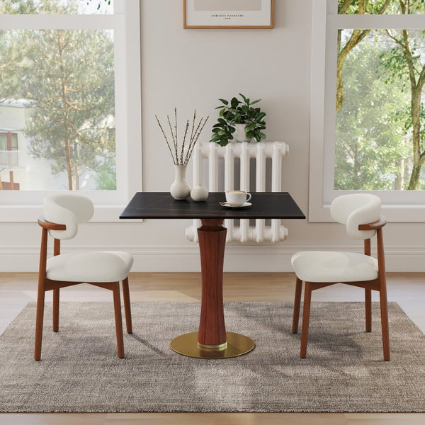 English Elm Modern Sintered Stone Square Dining Table Gold Base Wooden Leg Compact Nook W1535S00780