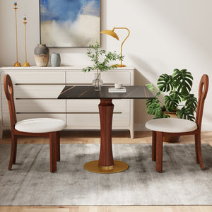 English Elm Modern Sintered Stone Square Dining Table Gold Base Wooden Leg Compact Nook W1535S00780