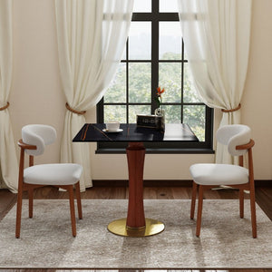English Elm Modern Sintered Stone Square Dining Table Gold Base Wooden Leg Compact Nook W1535S00780