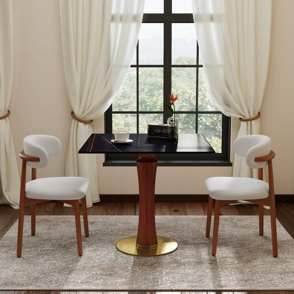 English Elm Modern Sintered Stone Square Dining Table Gold Base Wooden Leg Compact Nook W1535S00780