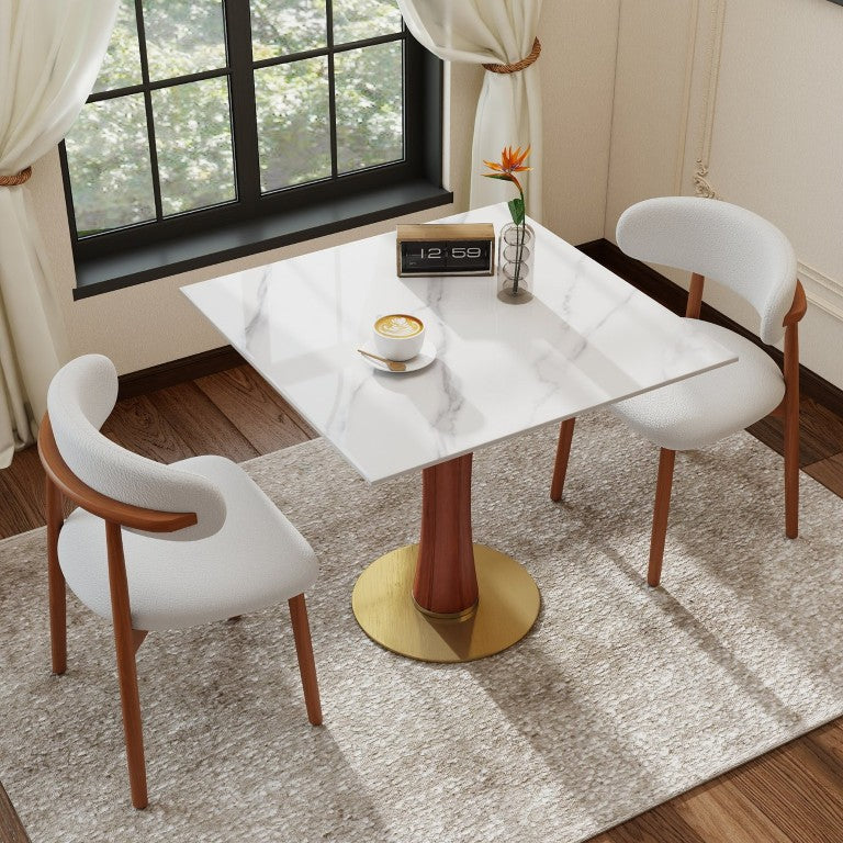 English Elm Modern Sintered Stone Square Dining Table Gold Base Wooden Leg Compact Bistro W1535S00781