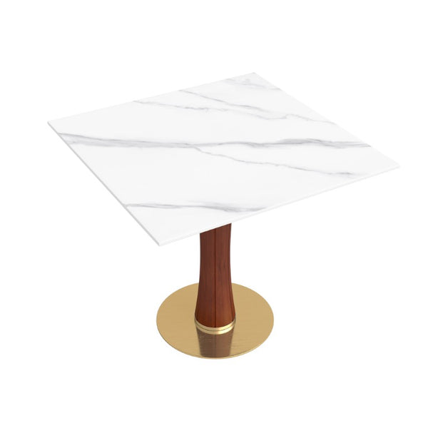 English Elm Modern Sintered Stone Square Dining Table Gold Base Wooden Leg Compact Bistro W1535S00781