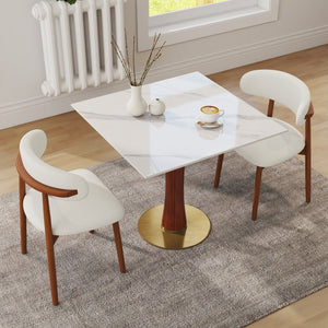 English Elm Modern Sintered Stone Square Dining Table Gold Base Wooden Leg Compact Bistro W1535S00781