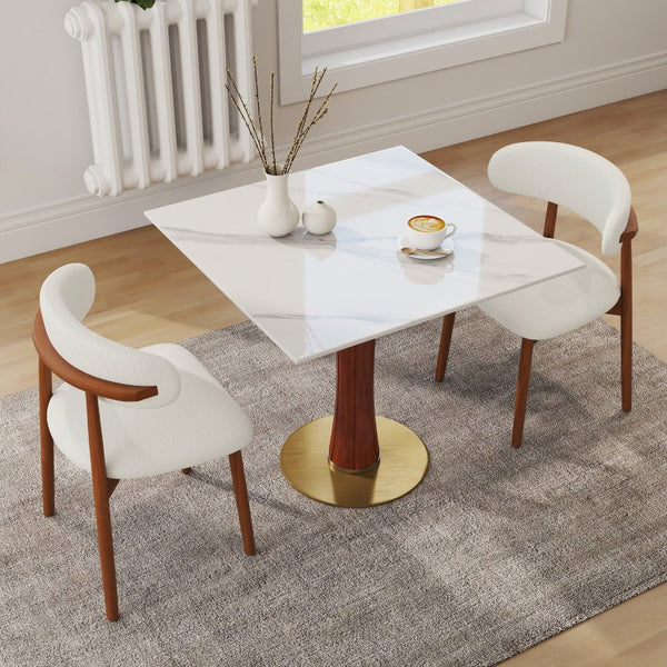 English Elm Modern Sintered Stone Square Dining Table Gold Base Wooden Leg Compact Bistro W1535S00781