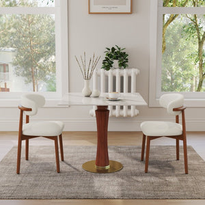 English Elm Modern Sintered Stone Square Dining Table Gold Base Wooden Leg Compact Bistro W1535S00781