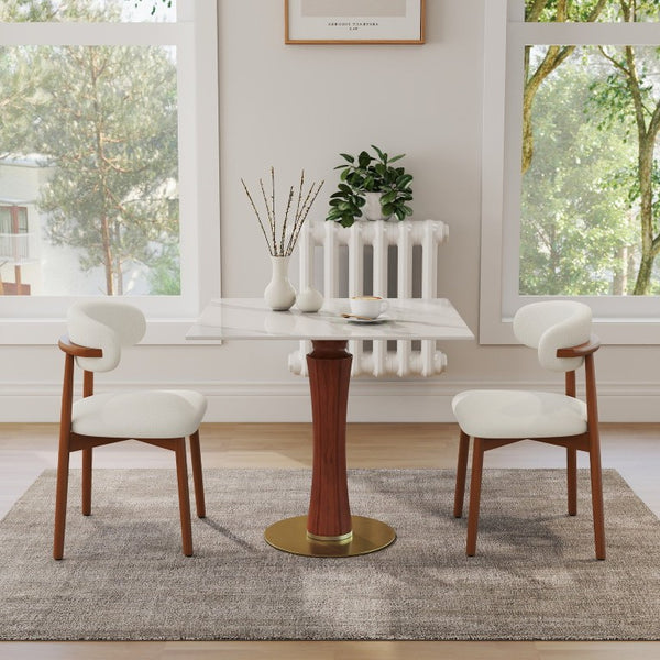 English Elm Modern Sintered Stone Square Dining Table Gold Base Wooden Leg Compact Bistro W1535S00781