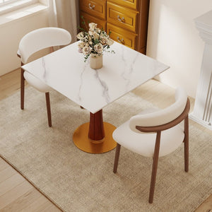 English Elm Modern Sintered Stone Square Dining Table Gold Base Wooden Leg Compact Bistro W1535S00781