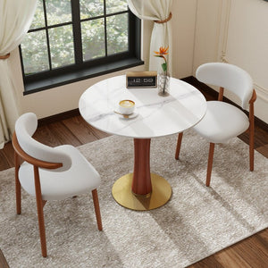 English Elm Modern Round Sintered Stone Dining Table Gold Base Wooden Leg Compact Two Seat W1535S00782
