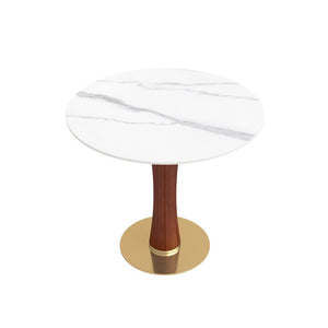 English Elm Modern Round Sintered Stone Dining Table Gold Base Wooden Leg Compact Two Seat W1535S00782