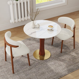 English Elm Modern Round Sintered Stone Dining Table Gold Base Wooden Leg Compact Two Seat W1535S00782