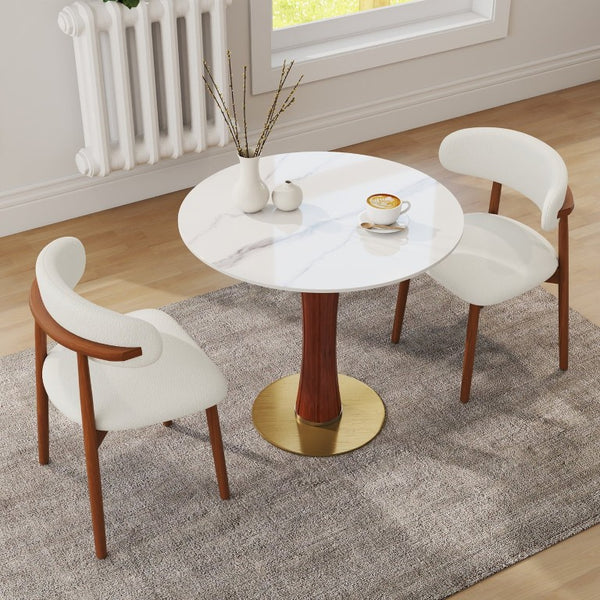 English Elm Modern Round Sintered Stone Dining Table Gold Base Wooden Leg Compact Two Seat W1535S00782