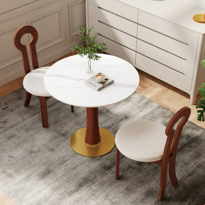 English Elm Modern Round Sintered Stone Dining Table Gold Base Wooden Leg Compact Two Seat W1535S00782