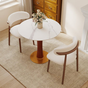 English Elm Modern Round Sintered Stone Dining Table Gold Base Wooden Leg Compact Two Seat W1535S00782