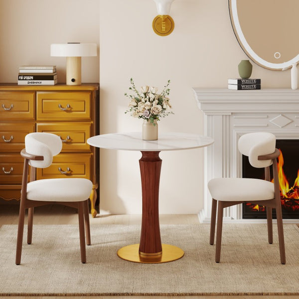 English Elm Modern Round Sintered Stone Dining Table Gold Base Wooden Leg Compact Two Seat W1535S00782