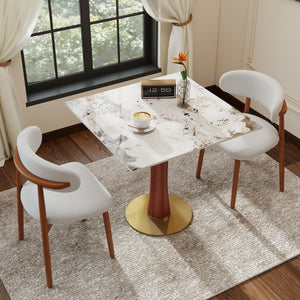 English Elm Modern Sintered Stone Square Dining Table Gold Base Wooden Leg Compact Breakfast Nook W1535S00783