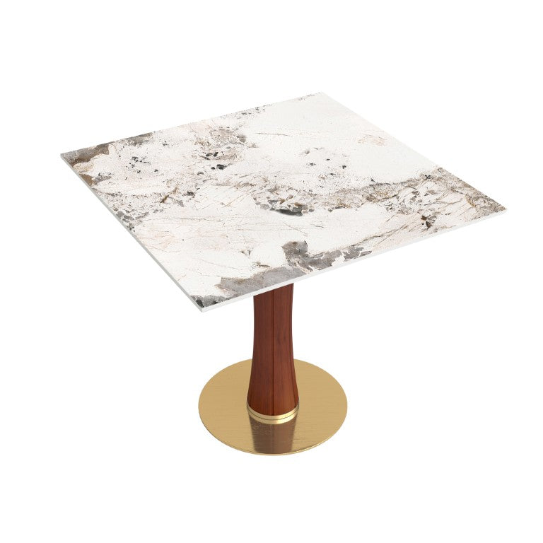 English Elm Modern Sintered Stone Square Dining Table Gold Base Wooden Leg Compact Breakfast Nook W1535S00783