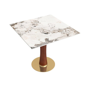 English Elm Modern Sintered Stone Square Dining Table Gold Base Wooden Leg Compact Breakfast Nook W1535S00783