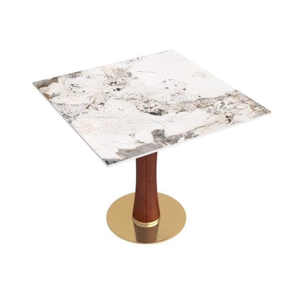 English Elm Modern Sintered Stone Square Dining Table Gold Base Wooden Leg Compact Breakfast Nook W1535S00783