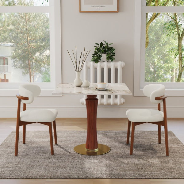 English Elm Modern Sintered Stone Square Dining Table Gold Base Wooden Leg Compact Breakfast Nook W1535S00783