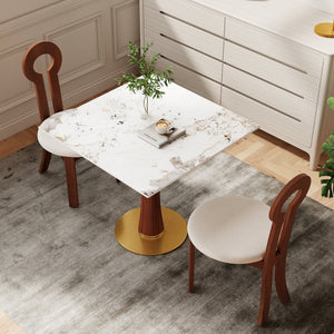 English Elm Modern Sintered Stone Square Dining Table Gold Base Wooden Leg Compact Breakfast Nook W1535S00783
