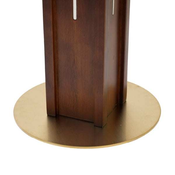 English Elm 85Cm Round Sintered Stone Dining Table Walnut Column Gold Base Seats Two W1535S00784