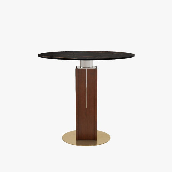 English Elm 85Cm Round Sintered Stone Dining Table Walnut Column Gold Base Seats Two W1535S00784