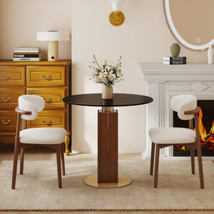 English Elm 85Cm Round Sintered Stone Dining Table Walnut Column Gold Base Seats Two W1535S00784